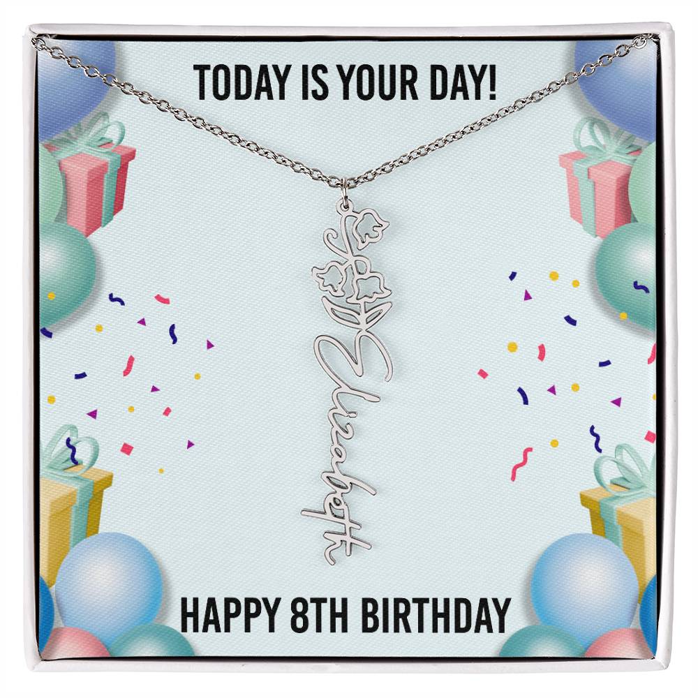 8th Birthday Necklace for Women, Personalized Birth Flower Necklace, Birth Flower Name Necklace, Personalized Birthday Gifts for Best Friend