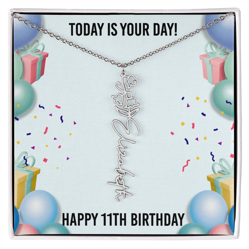 11th Birthday Necklace for Women, Personalized Birth Flower Necklace, Birth Flower Name Necklace, Personalized Birthday Gifts for Best Friend