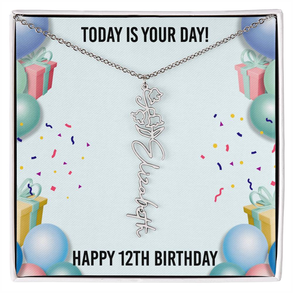 12th Birthday Necklace for Women, Personalized Birth Flower Necklace, Birth Flower Name Necklace, Personalized Birthday Gifts for Best Friend