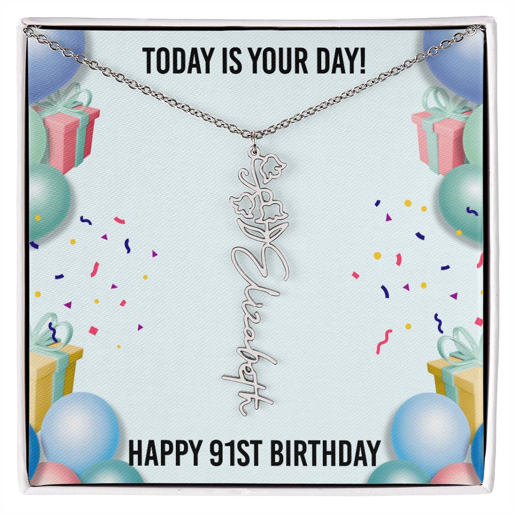 91st Birthday Necklace for Women, Personalized Birth Flower Necklace, Birth Flower Name Necklace, Personalized Birthday Gifts for Best Friend
