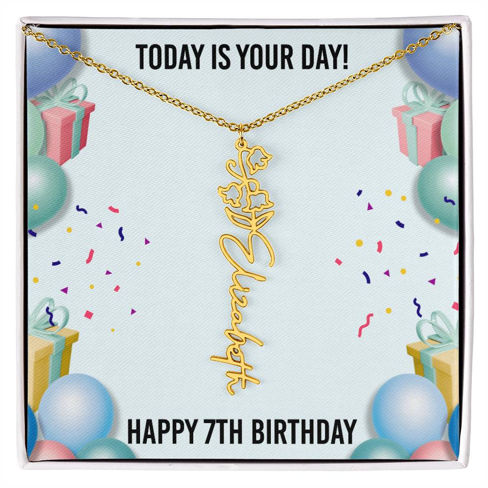 7th Birthday Necklace for Women, Personalized Birth Flower Necklace, Birth Flower Name Necklace, Personalized Birthday Gifts for Best Friend