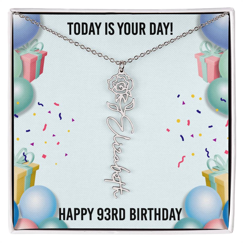 93rd Birthday Necklace for Women, Personalized Birth Flower Necklace, Birth Flower Name Necklace, Personalized Birthday Gifts for Best Friend