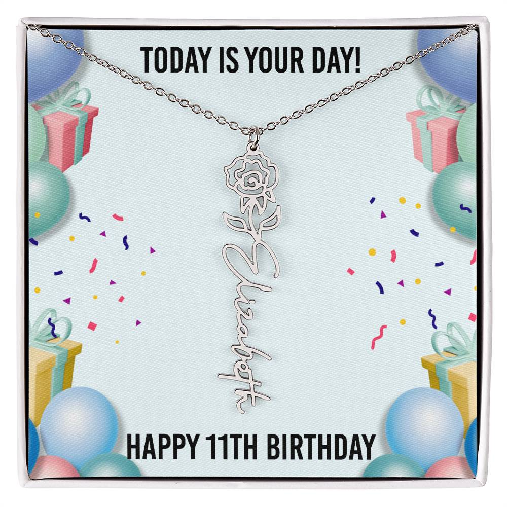 11th Birthday Necklace for Women, Personalized Birth Flower Necklace, Birth Flower Name Necklace, Personalized Birthday Gifts for Best Friend
