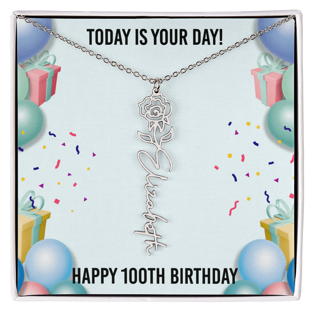 100th Birthday Necklace for Women, Personalized Birth Flower Necklace, Birth Flower Name Necklace, Personalized Birthday Gifts for Best Friend