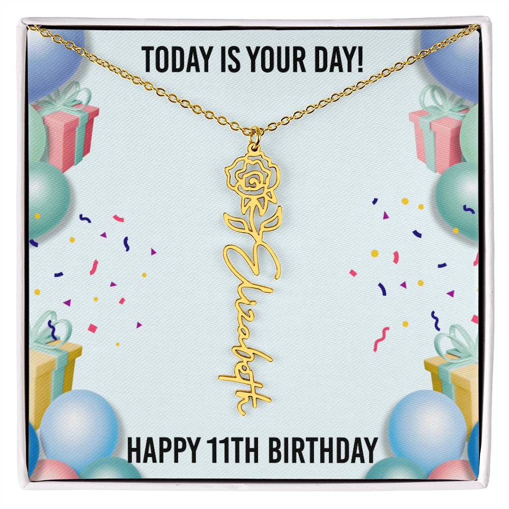11th Birthday Necklace for Women, Personalized Birth Flower Necklace, Birth Flower Name Necklace, Personalized Birthday Gifts for Best Friend