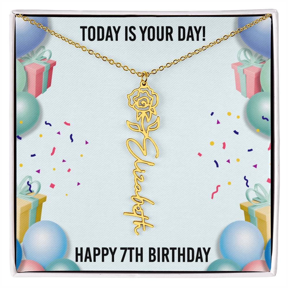 7th Birthday Necklace for Women, Personalized Birth Flower Necklace, Birth Flower Name Necklace, Personalized Birthday Gifts for Best Friend