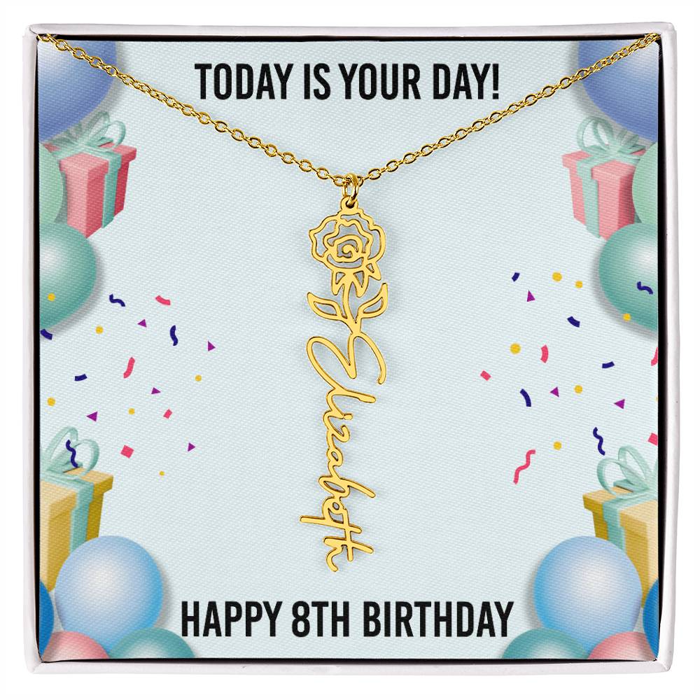 8th Birthday Necklace for Women, Personalized Birth Flower Necklace, Birth Flower Name Necklace, Personalized Birthday Gifts for Best Friend