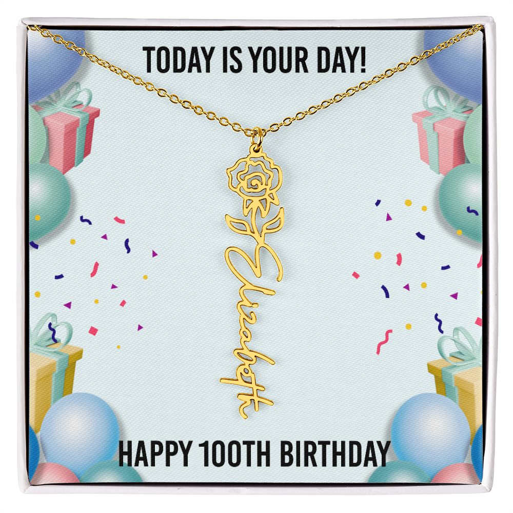 100th Birthday Necklace for Women, Personalized Birth Flower Necklace, Birth Flower Name Necklace, Personalized Birthday Gifts for Best Friend