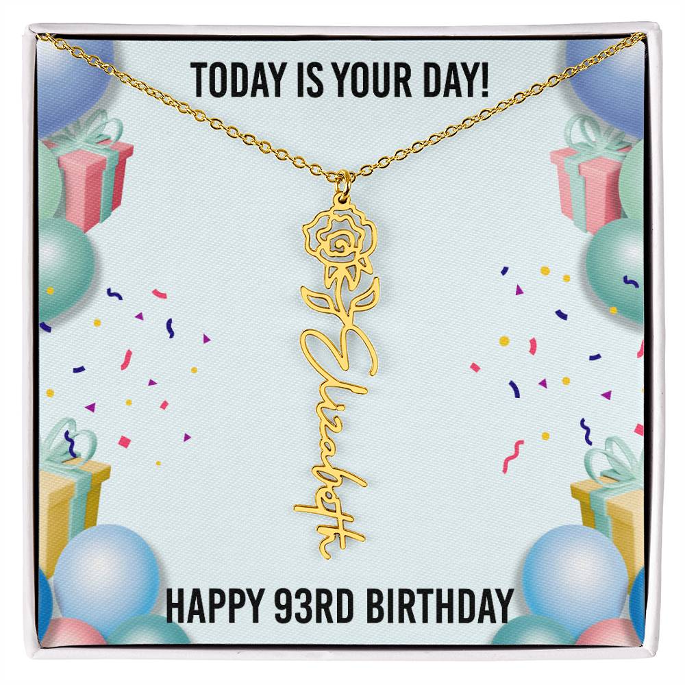 93rd Birthday Necklace for Women, Personalized Birth Flower Necklace, Birth Flower Name Necklace, Personalized Birthday Gifts for Best Friend