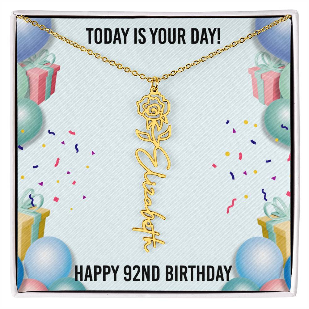 92nd Birthday Necklace for Women, Personalized Birth Flower Necklace, Birth Flower Name Necklace, Personalized Birthday Gifts for Best Friend
