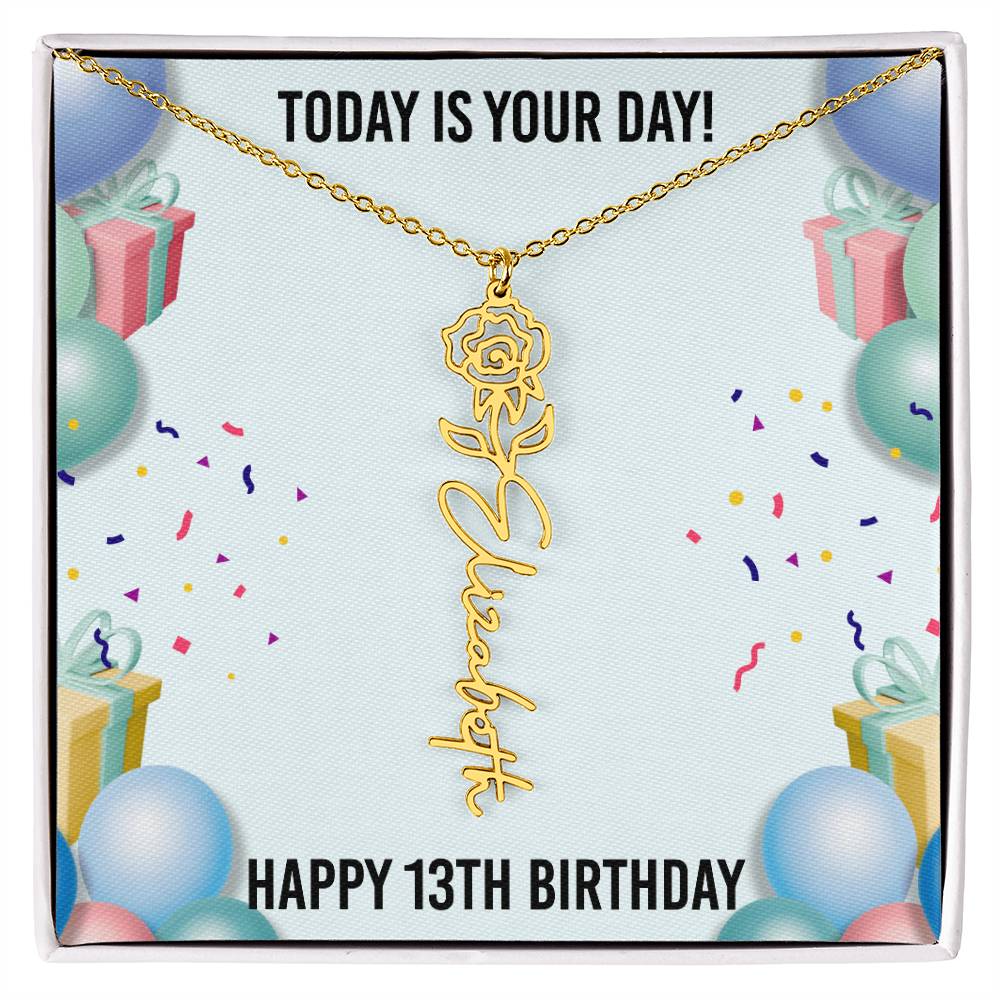 13th Birthday Necklace for Women, Personalized Birth Flower Necklace, Birth Flower Name Necklace, Personalized Birthday Gifts for Best Friend
