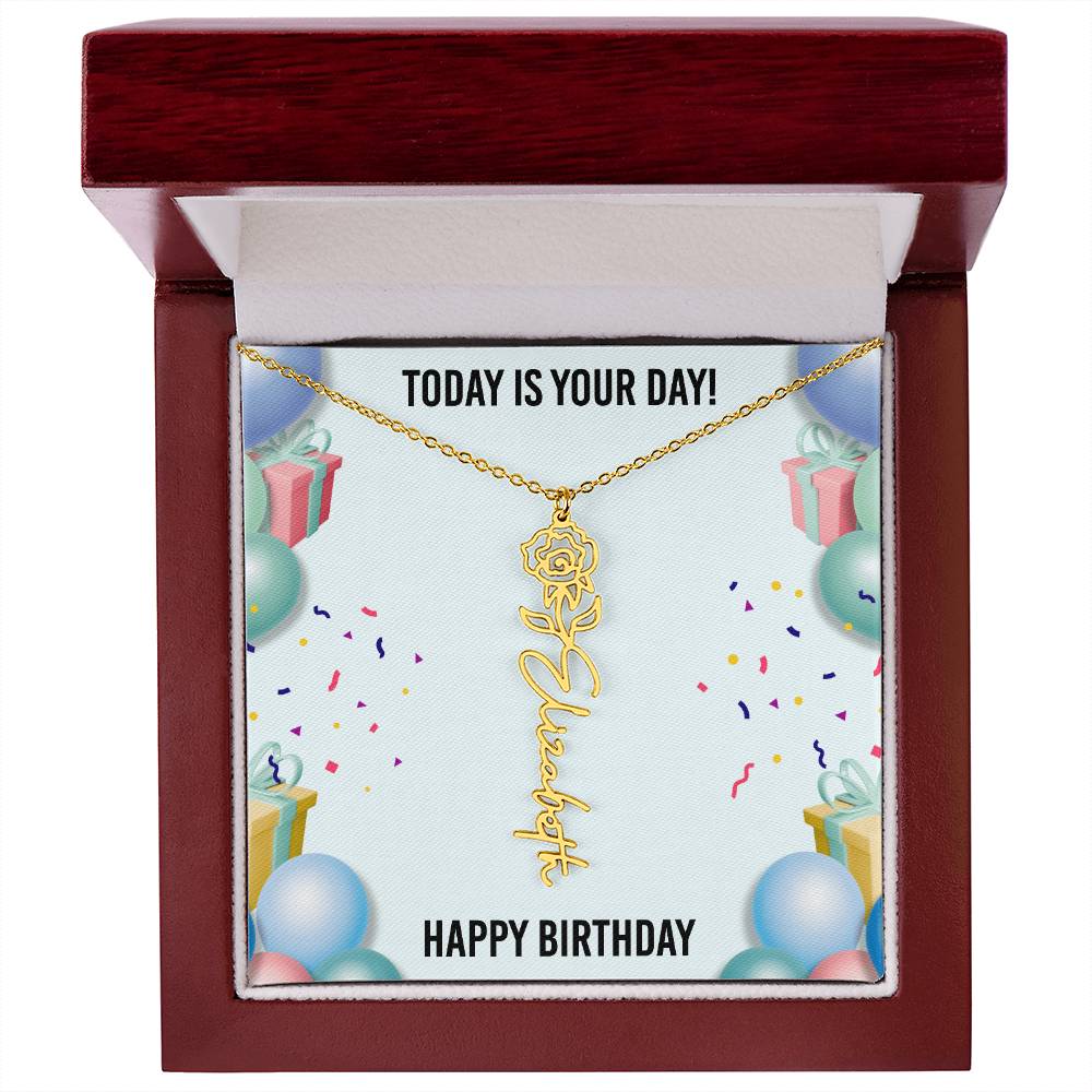 Happy Birthday Necklace for Women, Personalized Birth Flower Necklace, Birth Flower Name Necklace, Personalized Birthday Gifts for Best Friend