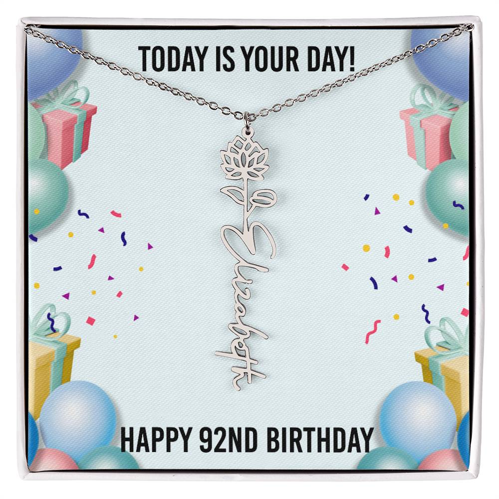 92nd Birthday Necklace for Women, Personalized Birth Flower Necklace, Birth Flower Name Necklace, Personalized Birthday Gifts for Best Friend