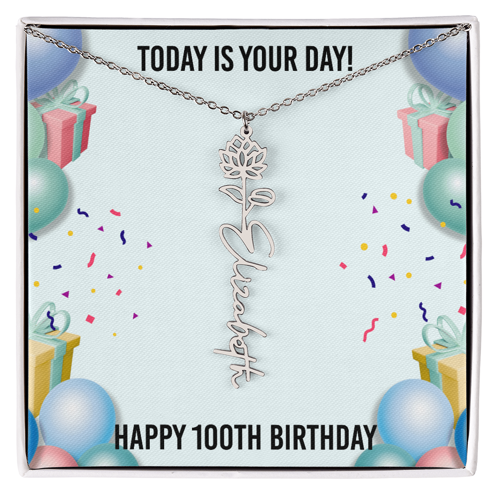 100th Birthday Necklace for Women, Personalized Birth Flower Necklace, Birth Flower Name Necklace, Personalized Birthday Gifts for Best Friend