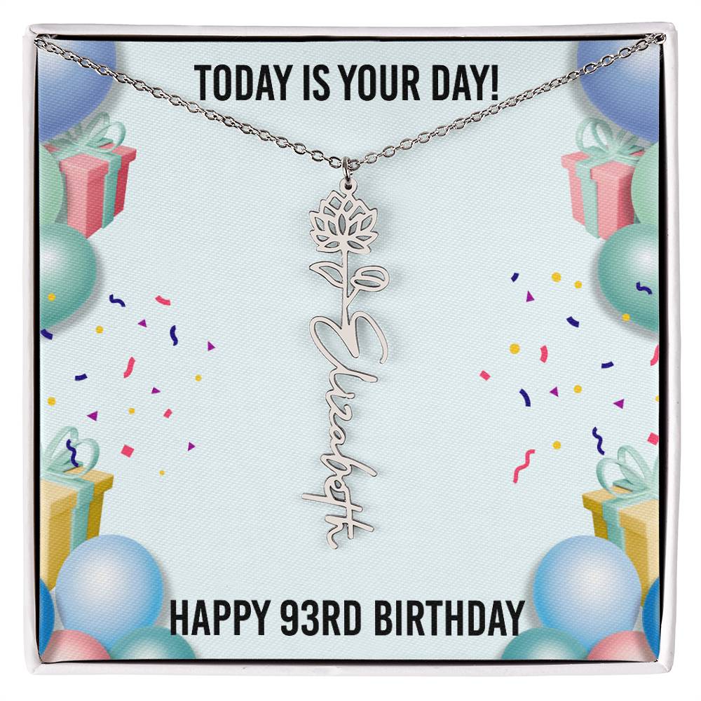 93rd Birthday Necklace for Women, Personalized Birth Flower Necklace, Birth Flower Name Necklace, Personalized Birthday Gifts for Best Friend