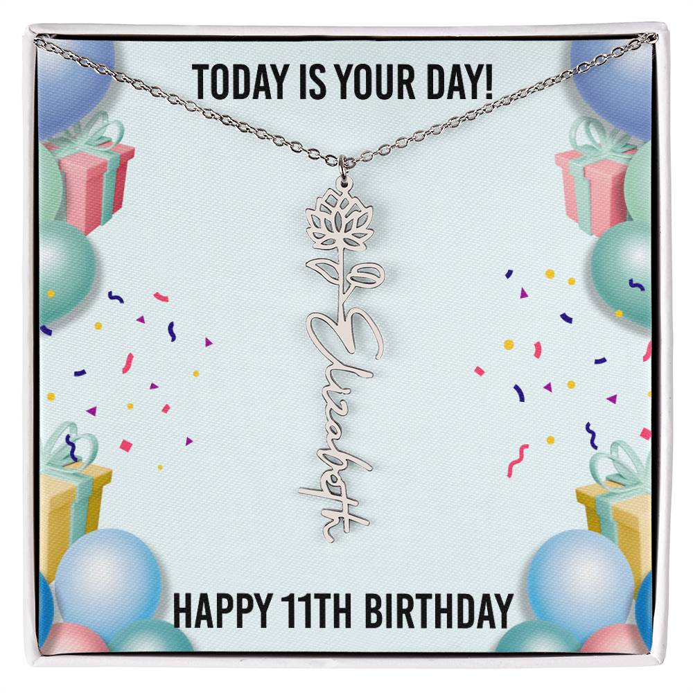 11th Birthday Necklace for Women, Personalized Birth Flower Necklace, Birth Flower Name Necklace, Personalized Birthday Gifts for Best Friend