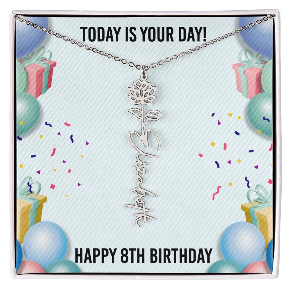 8th Birthday Necklace for Women, Personalized Birth Flower Necklace, Birth Flower Name Necklace, Personalized Birthday Gifts for Best Friend