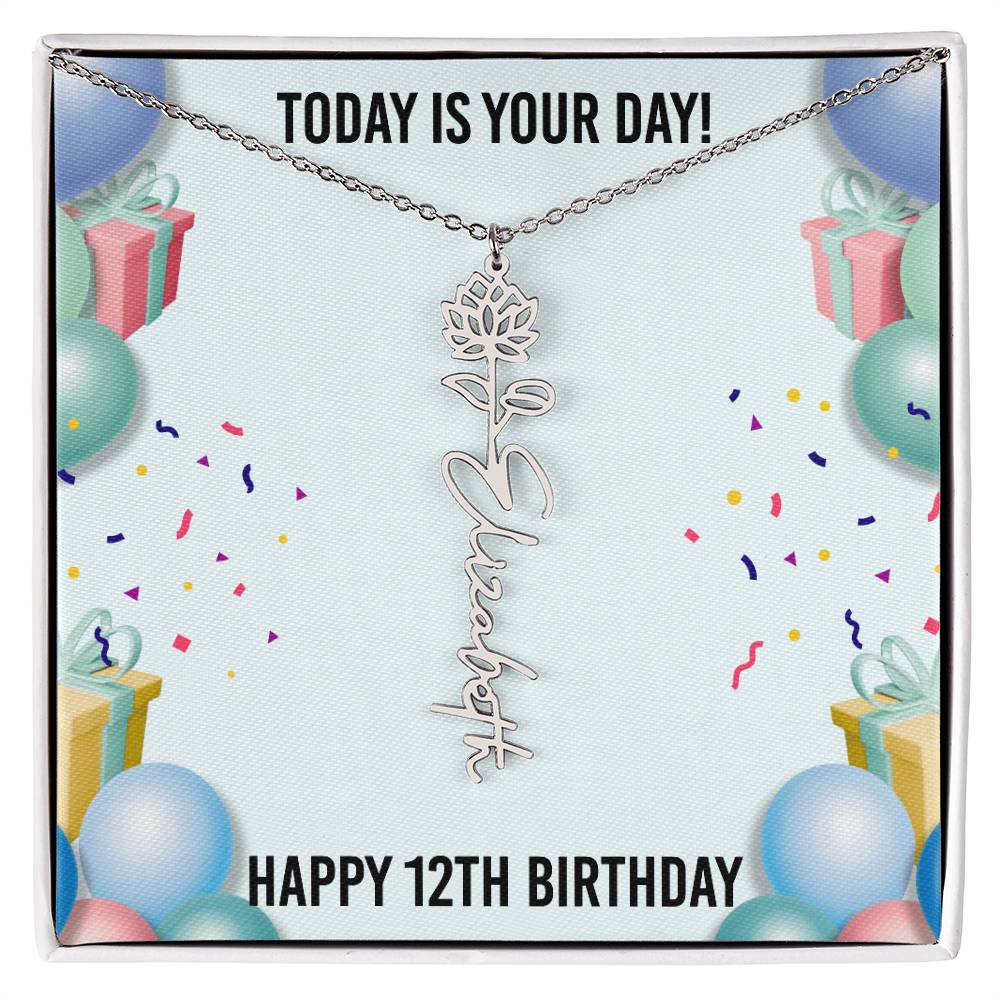 12th Birthday Necklace for Women, Personalized Birth Flower Necklace, Birth Flower Name Necklace, Personalized Birthday Gifts for Best Friend