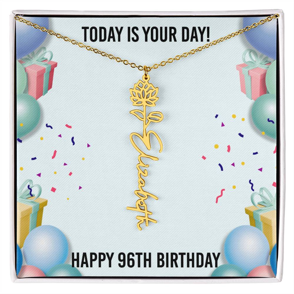 96th Birthday Necklace for Women, Personalized Birth Flower Necklace, Birth Flower Name Necklace, Personalized Birthday Gifts for Best Friend