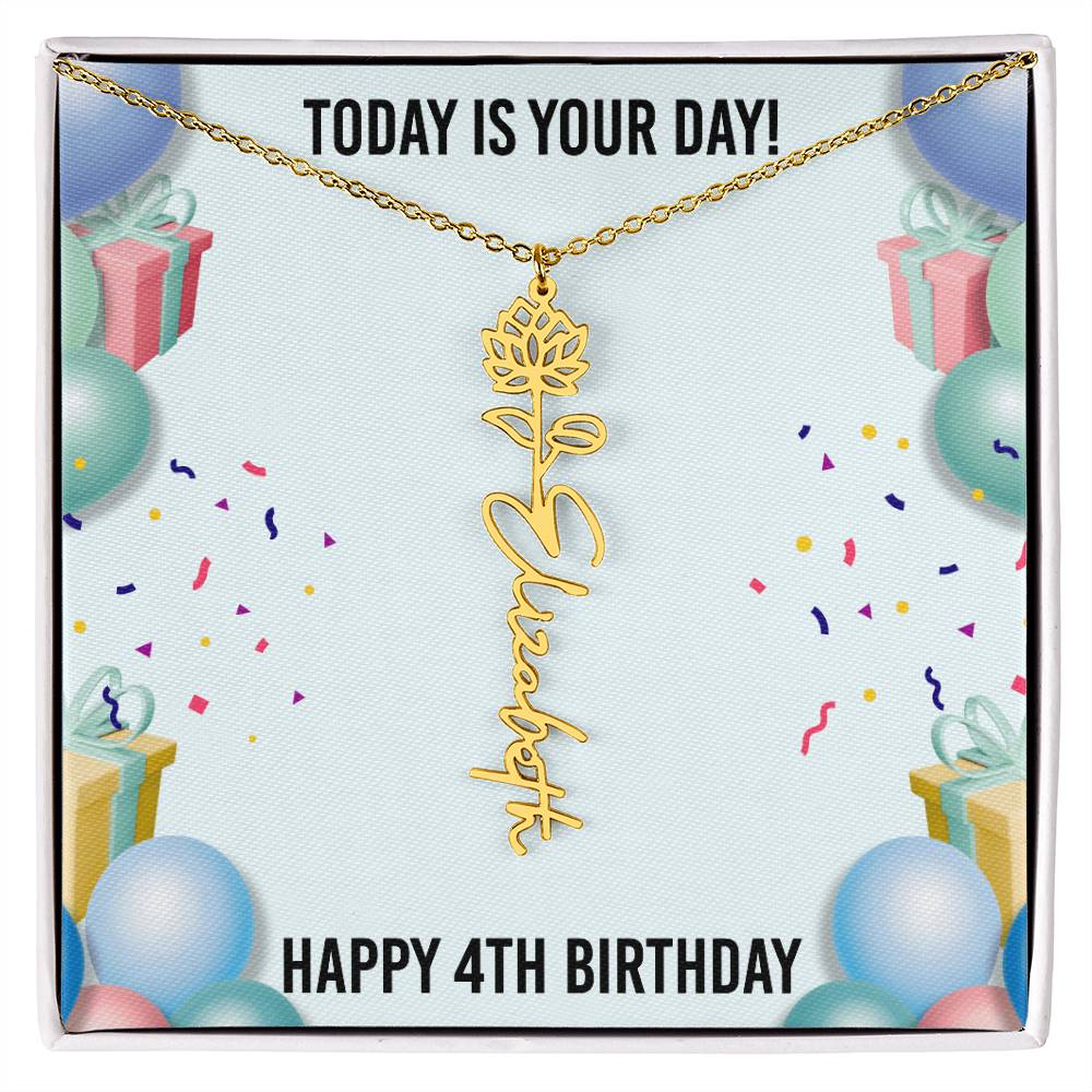 4th Birthday Necklace for Women, Personalized Birth Flower Necklace, Birth Flower Name Necklace, Personalized Birthday Gifts for Best Friend