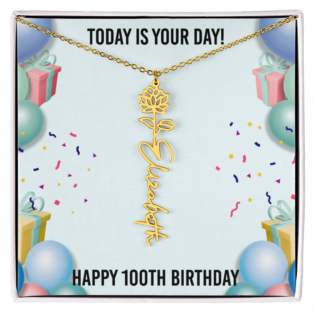 100th Birthday Necklace for Women, Personalized Birth Flower Necklace, Birth Flower Name Necklace, Personalized Birthday Gifts for Best Friend