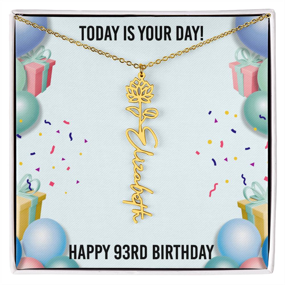 93rd Birthday Necklace for Women, Personalized Birth Flower Necklace, Birth Flower Name Necklace, Personalized Birthday Gifts for Best Friend