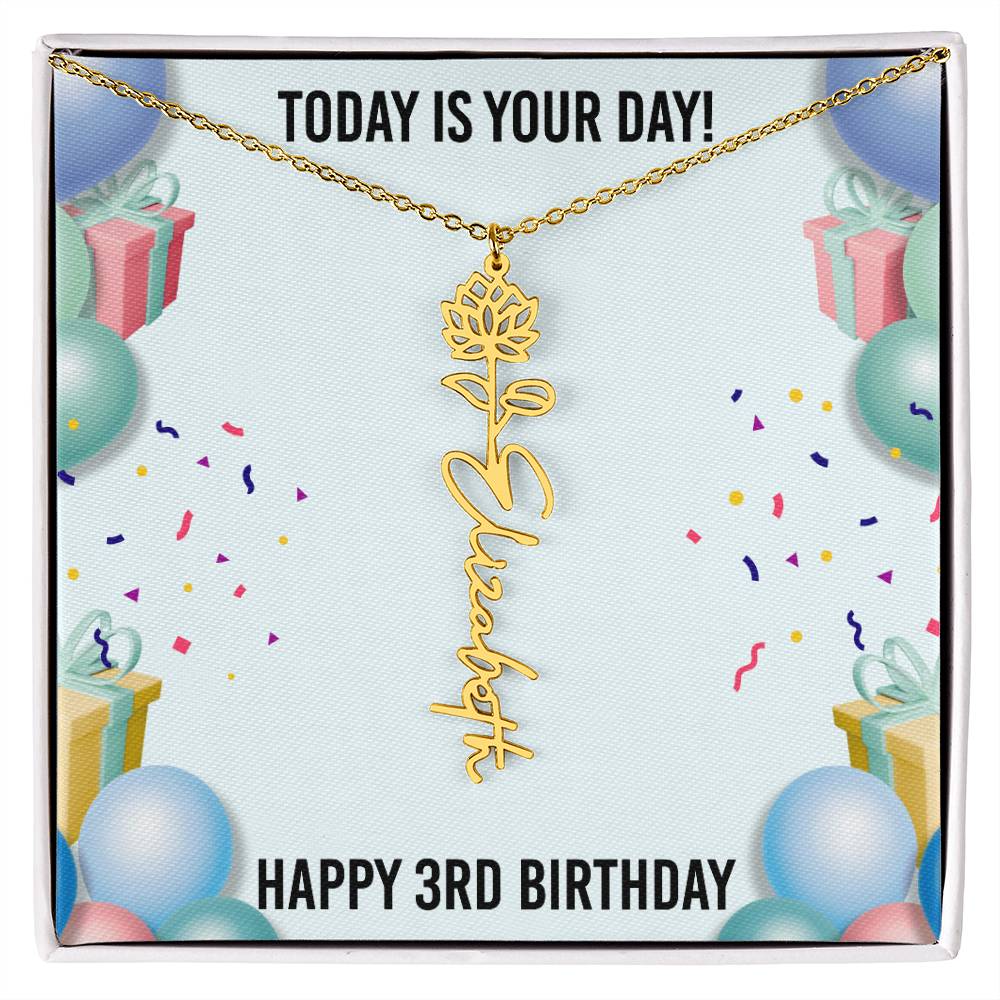 3rd Birthday Necklace for Women, Personalized Birth Flower Necklace, Birth Flower Name Necklace, Personalized Birthday Gifts for Best Friend