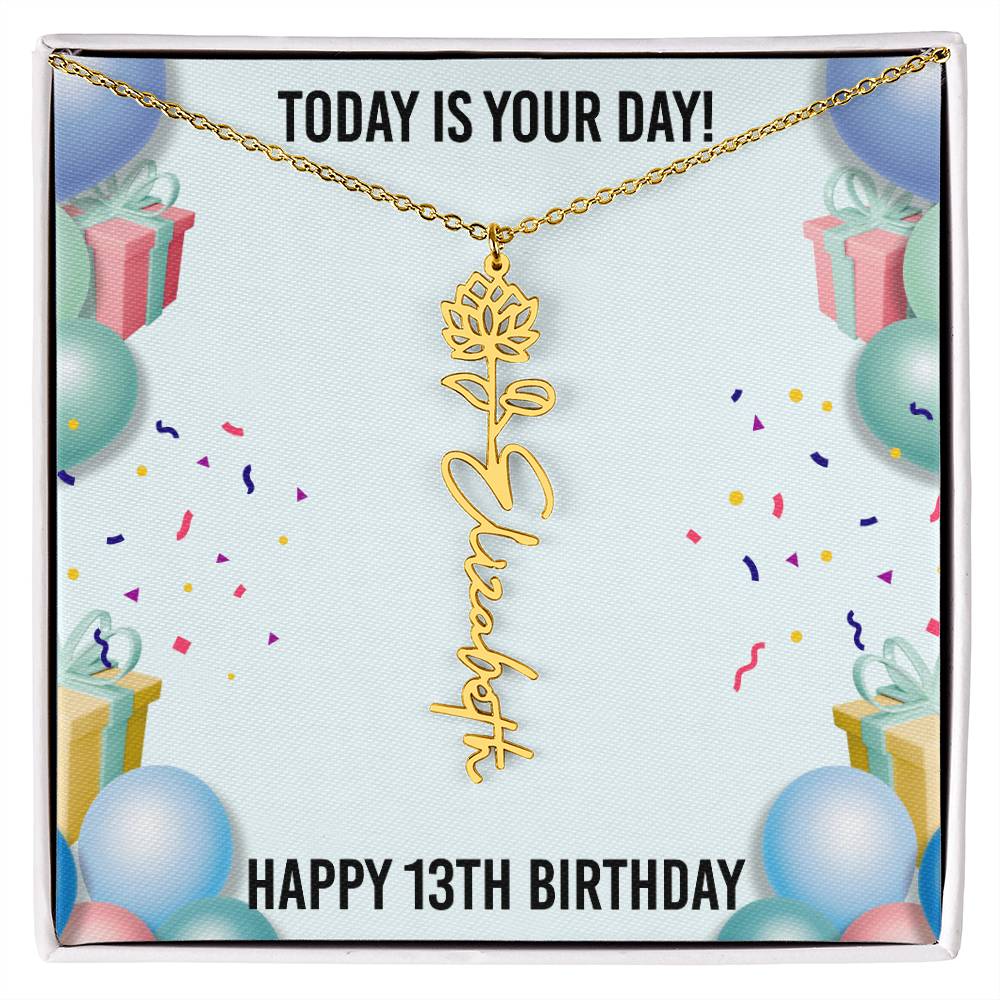 13th Birthday Necklace for Women, Personalized Birth Flower Necklace, Birth Flower Name Necklace, Personalized Birthday Gifts for Best Friend