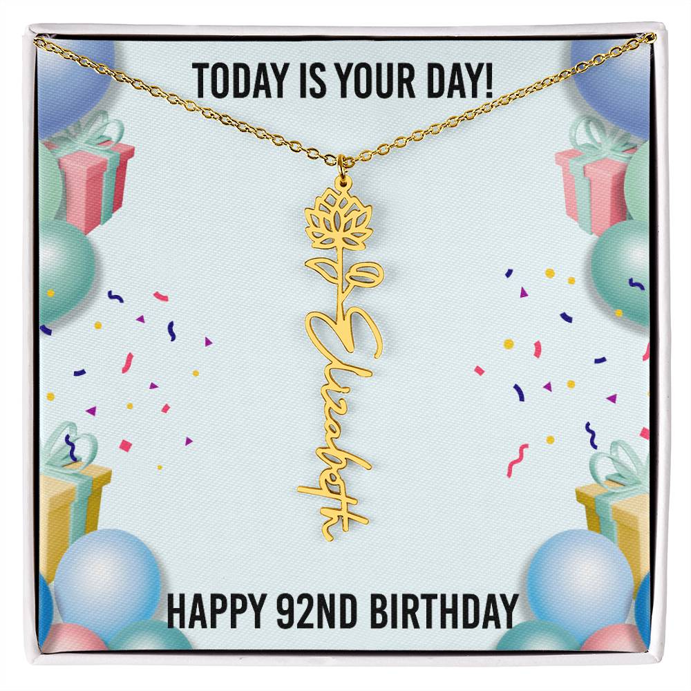 92nd Birthday Necklace for Women, Personalized Birth Flower Necklace, Birth Flower Name Necklace, Personalized Birthday Gifts for Best Friend