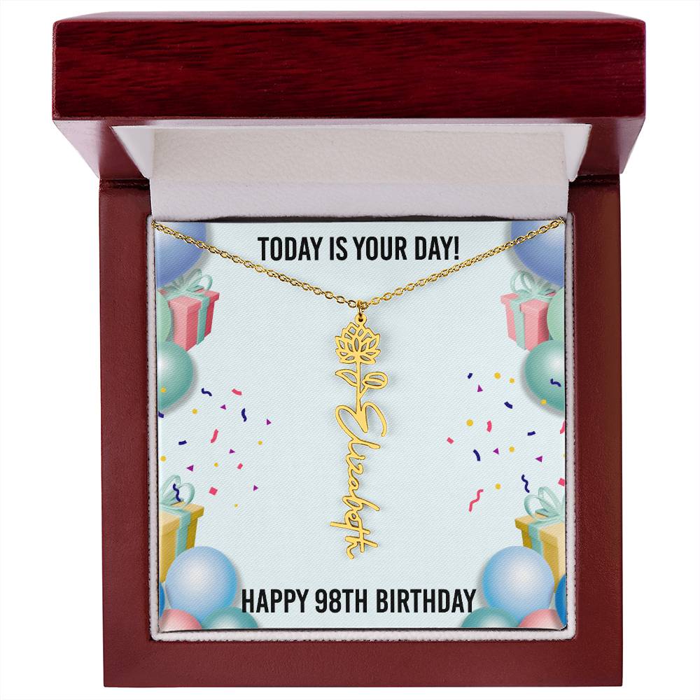 98th Birthday Necklace for Women, Personalized Birth Flower Necklace, Birth Flower Name Necklace, Personalized Birthday Gifts for Best Friend