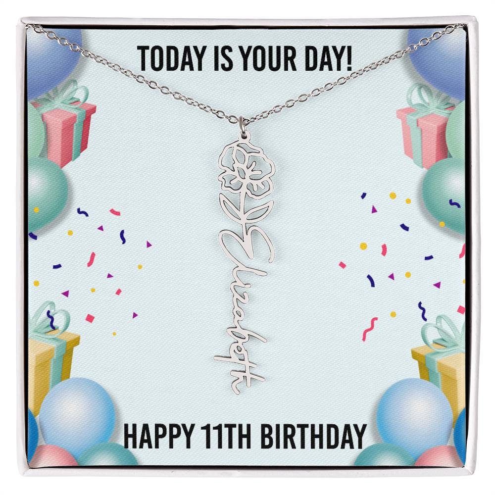 11th Birthday Necklace for Women, Personalized Birth Flower Necklace, Birth Flower Name Necklace, Personalized Birthday Gifts for Best Friend