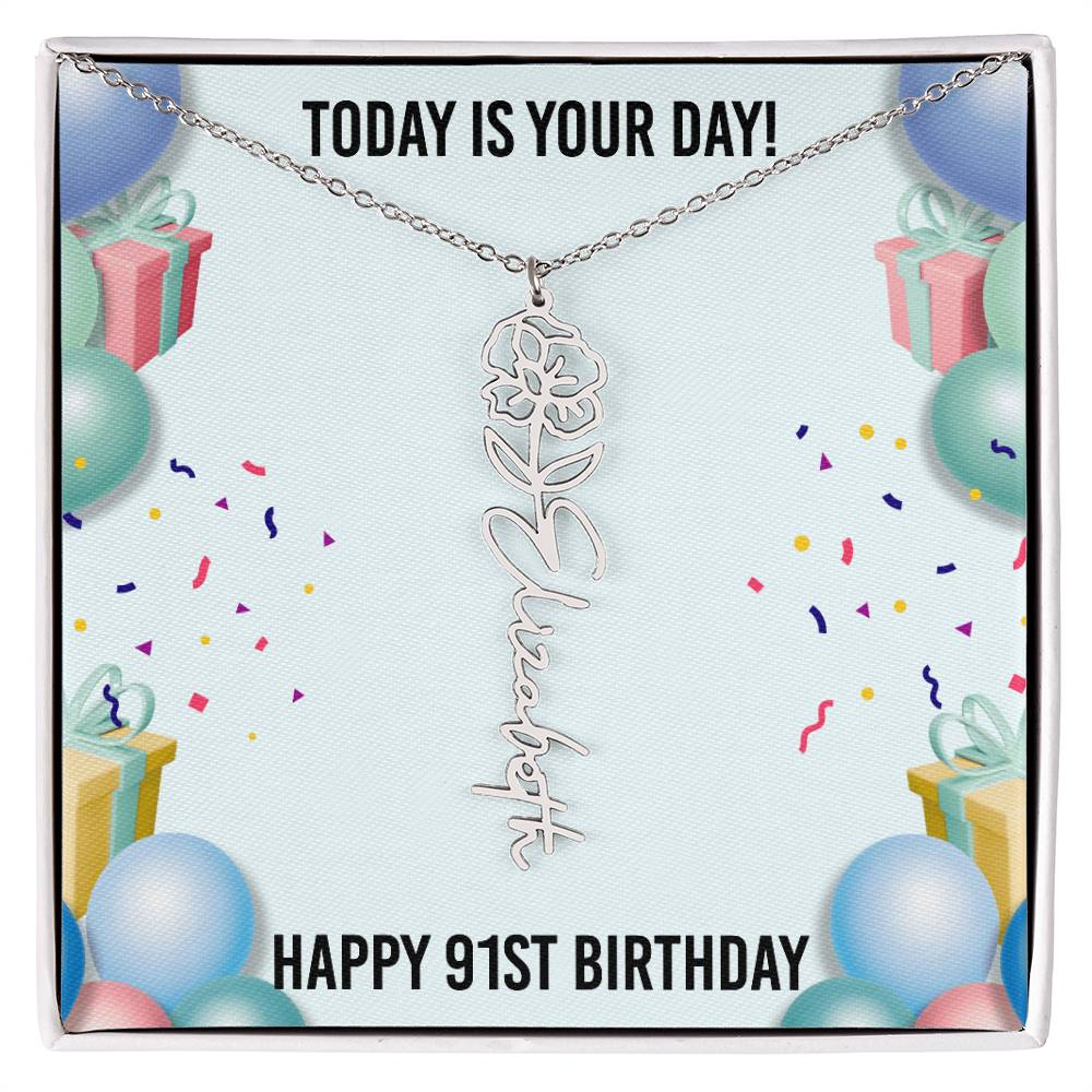 91st Birthday Necklace for Women, Personalized Birth Flower Necklace, Birth Flower Name Necklace, Personalized Birthday Gifts for Best Friend