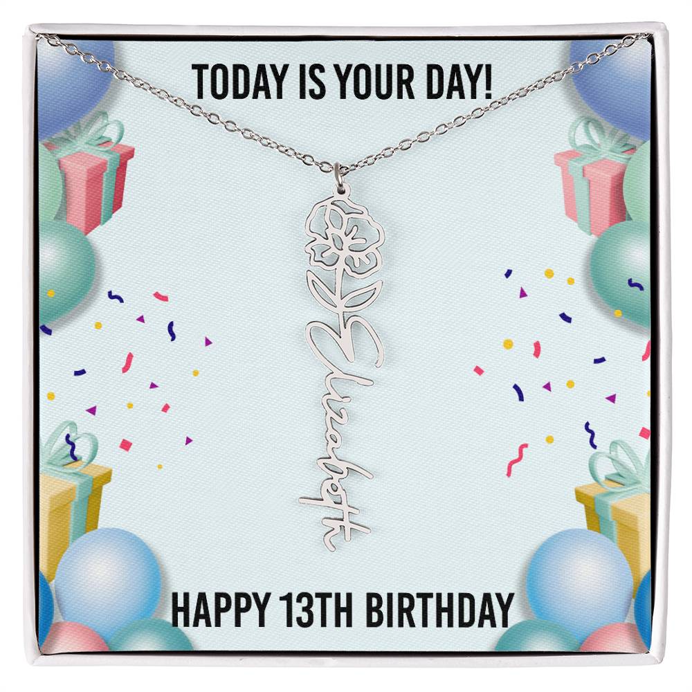 13th Birthday Necklace for Women, Personalized Birth Flower Necklace, Birth Flower Name Necklace, Personalized Birthday Gifts for Best Friend