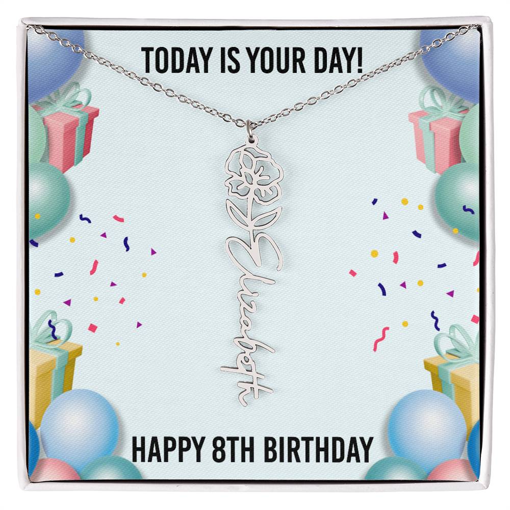 8th Birthday Necklace for Women, Personalized Birth Flower Necklace, Birth Flower Name Necklace, Personalized Birthday Gifts for Best Friend