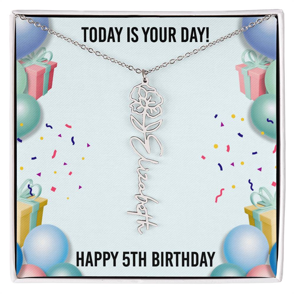 5th Birthday Necklace for Women, Personalized Birth Flower Necklace, Birth Flower Name Necklace, Personalized Birthday Gifts for Best Friend