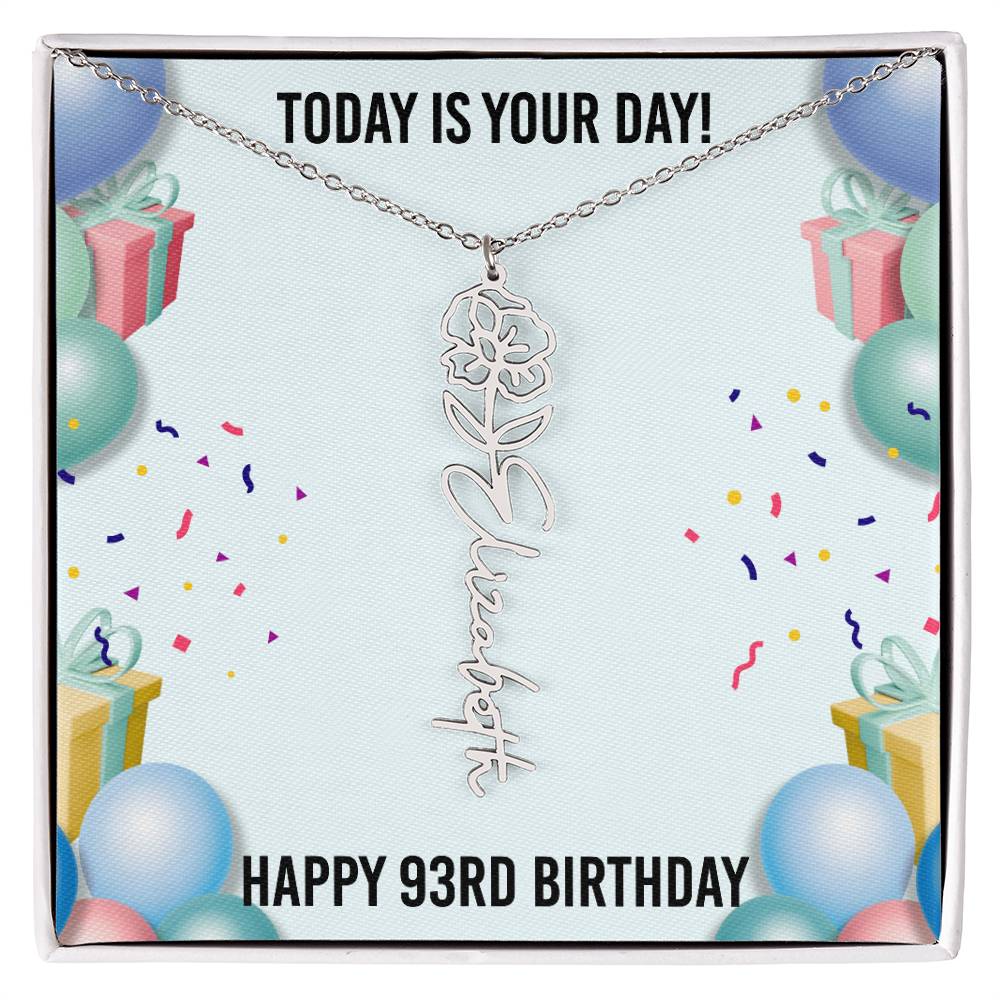93rd Birthday Necklace for Women, Personalized Birth Flower Necklace, Birth Flower Name Necklace, Personalized Birthday Gifts for Best Friend