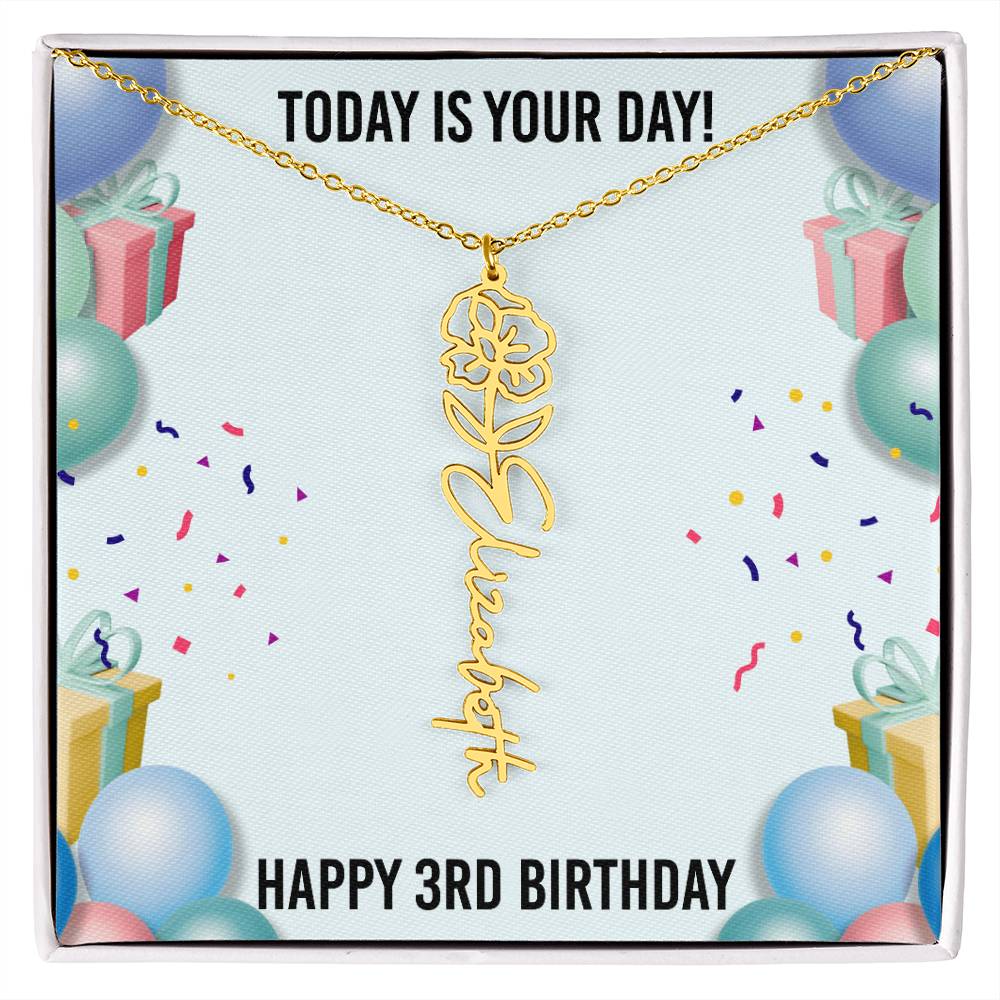 3rd Birthday Necklace for Women, Personalized Birth Flower Necklace, Birth Flower Name Necklace, Personalized Birthday Gifts for Best Friend