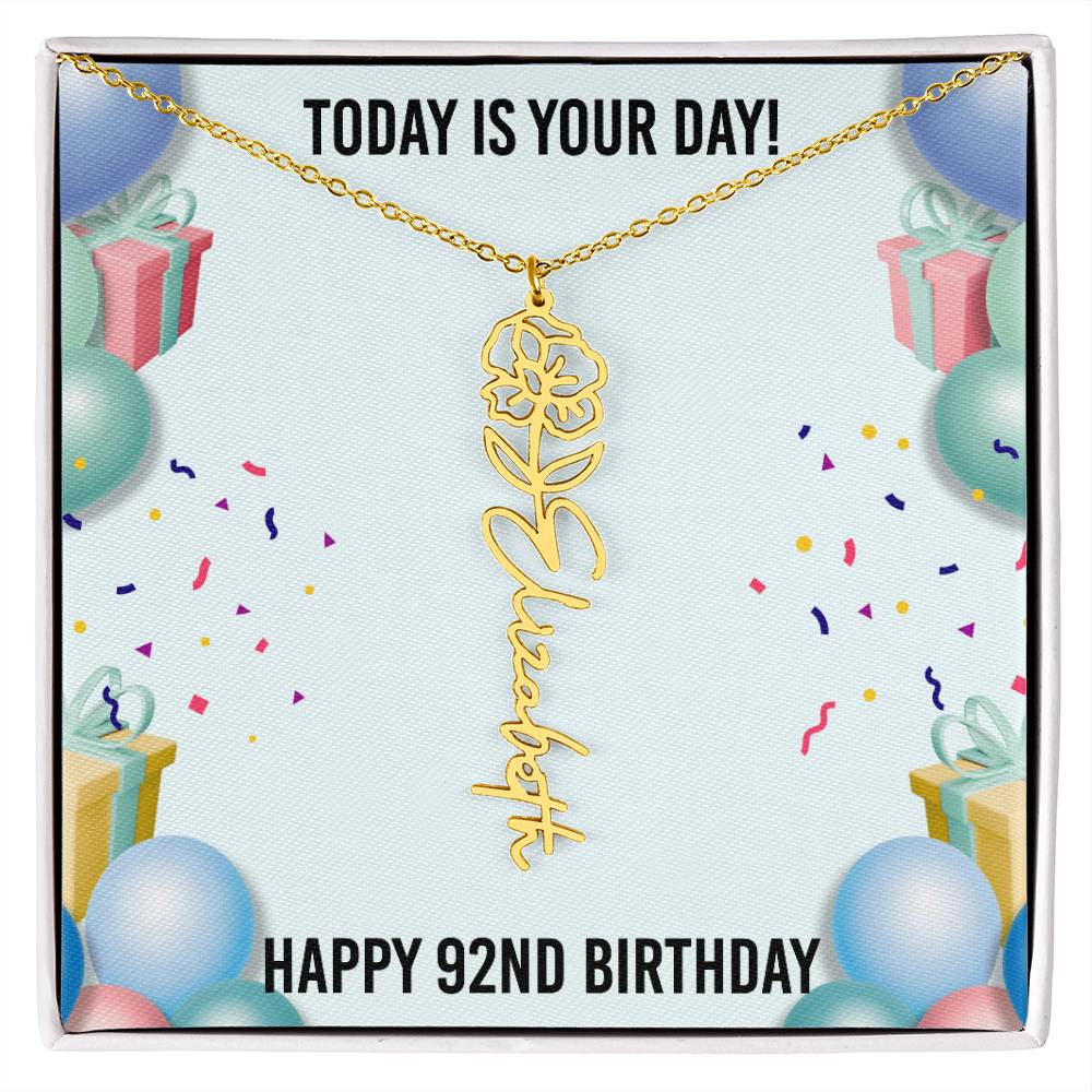 92nd Birthday Necklace for Women, Personalized Birth Flower Necklace, Birth Flower Name Necklace, Personalized Birthday Gifts for Best Friend