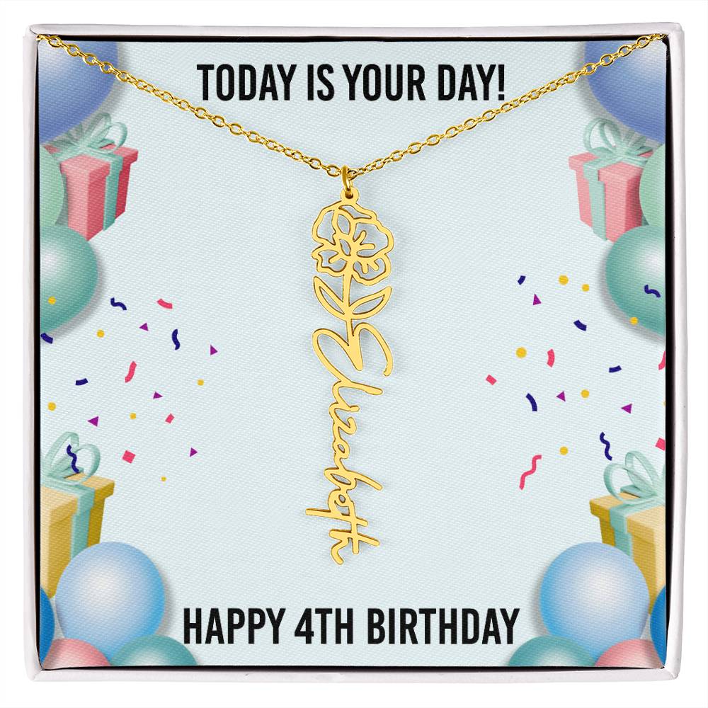 4th Birthday Necklace for Women, Personalized Birth Flower Necklace, Birth Flower Name Necklace, Personalized Birthday Gifts for Best Friend
