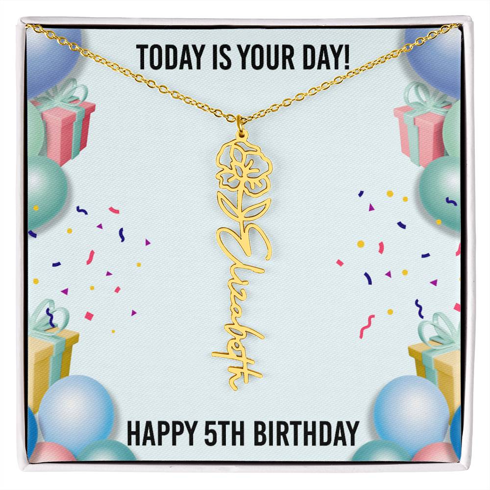 5th Birthday Necklace for Women, Personalized Birth Flower Necklace, Birth Flower Name Necklace, Personalized Birthday Gifts for Best Friend