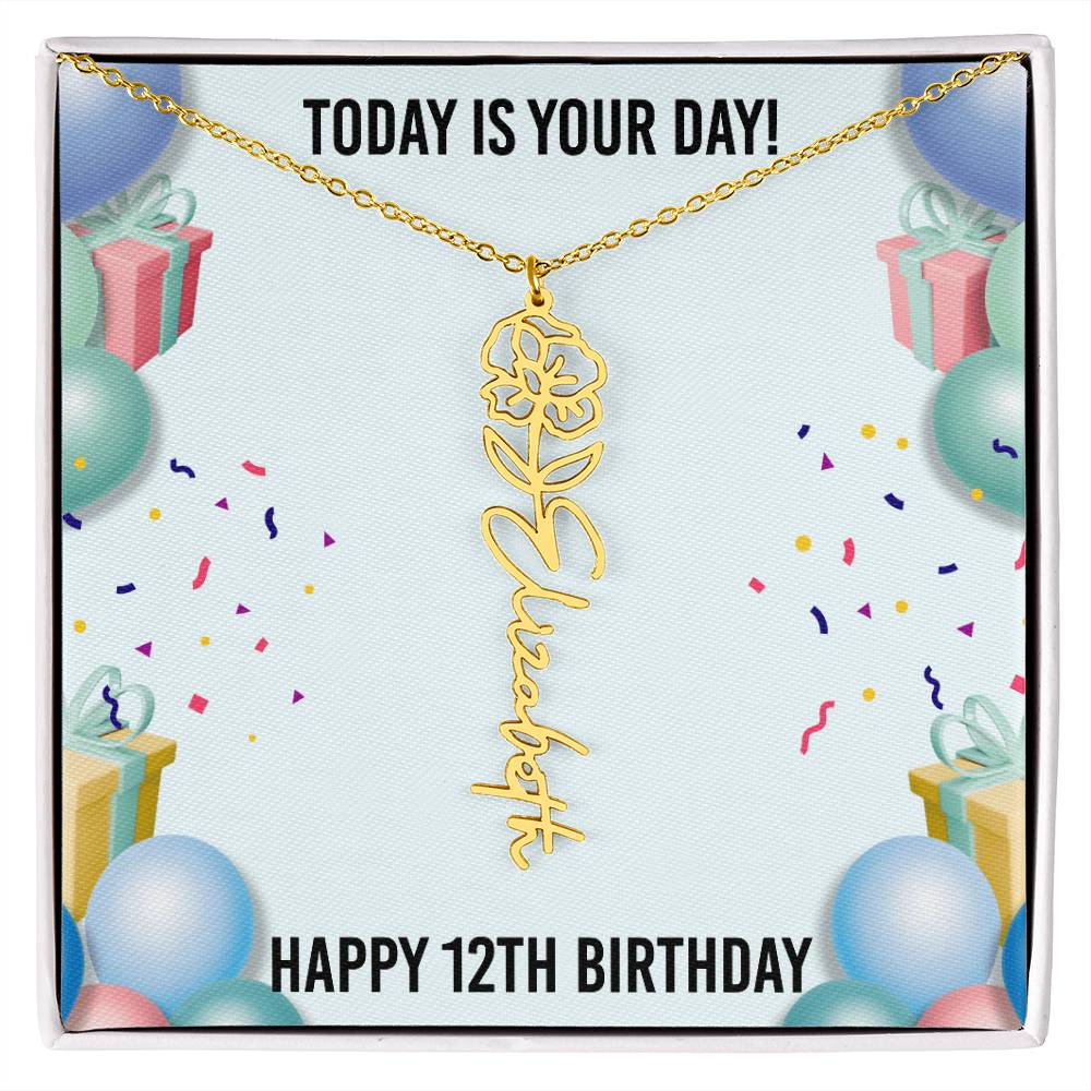 12th Birthday Necklace for Women, Personalized Birth Flower Necklace, Birth Flower Name Necklace, Personalized Birthday Gifts for Best Friend