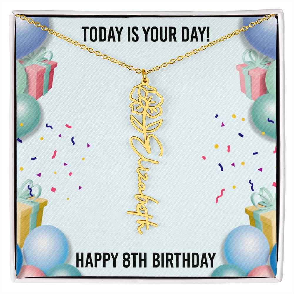 8th Birthday Necklace for Women, Personalized Birth Flower Necklace, Birth Flower Name Necklace, Personalized Birthday Gifts for Best Friend