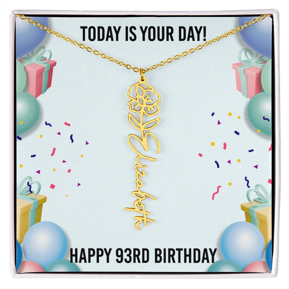 93rd Birthday Necklace for Women, Personalized Birth Flower Necklace, Birth Flower Name Necklace, Personalized Birthday Gifts for Best Friend