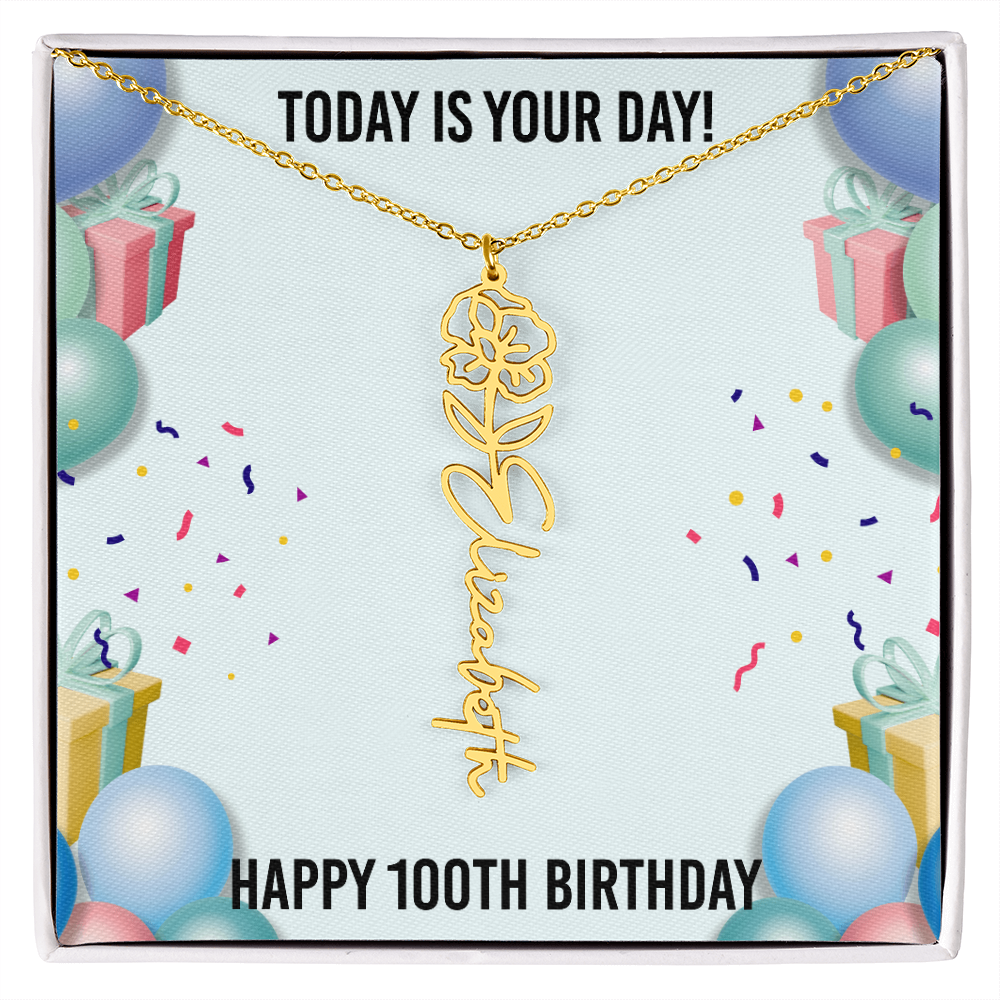 100th Birthday Necklace for Women, Personalized Birth Flower Necklace, Birth Flower Name Necklace, Personalized Birthday Gifts for Best Friend