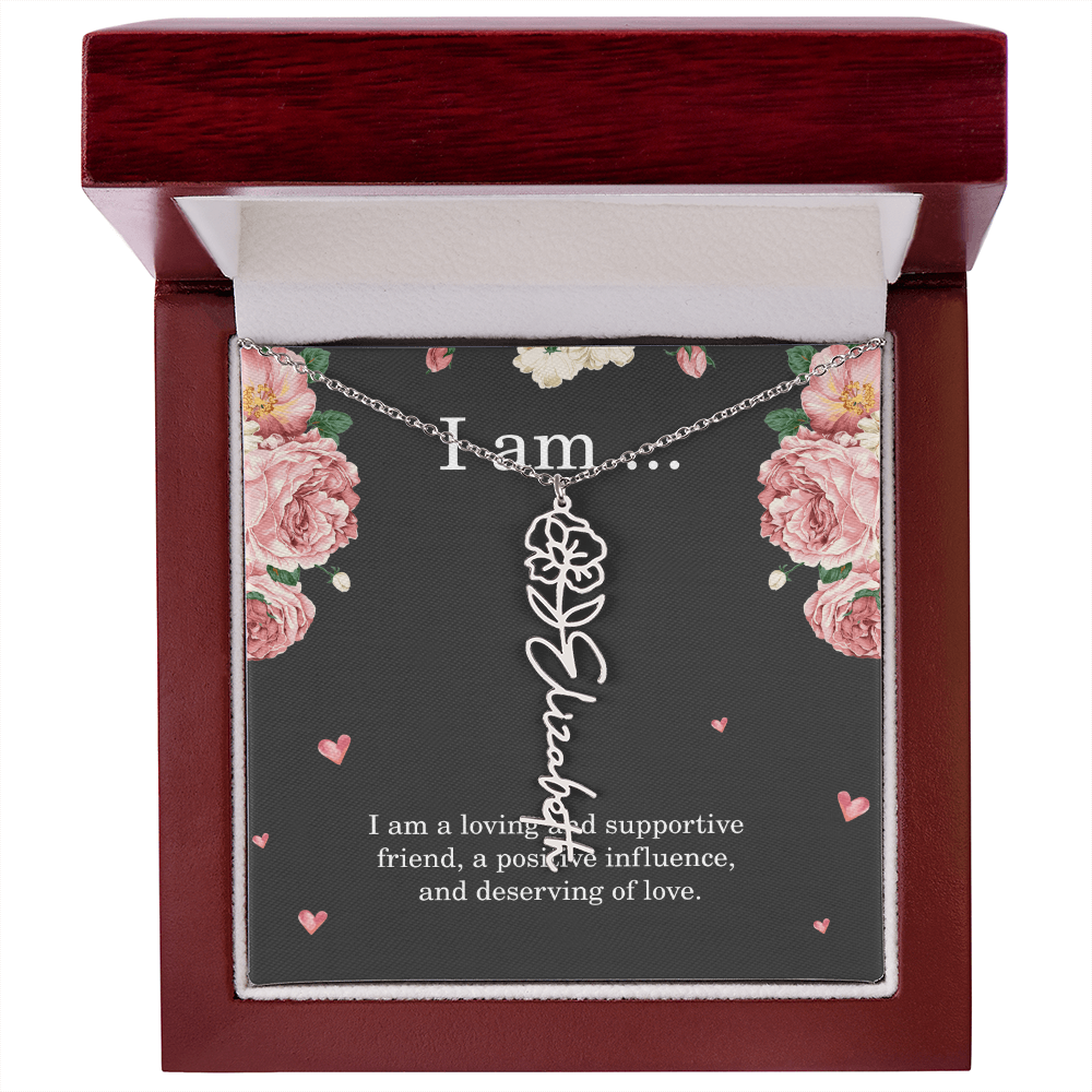 Personalized Birth Flower Necklace for Friend with Custom Name – Best Friend Birthday Gift Jewelry