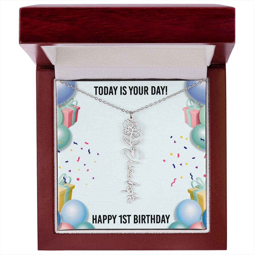 1st Birthday Necklace for Women, Personalized Birth Flower Necklace, Birth Flower Name Necklace, Personalized Birthday Gifts for Best Friend
