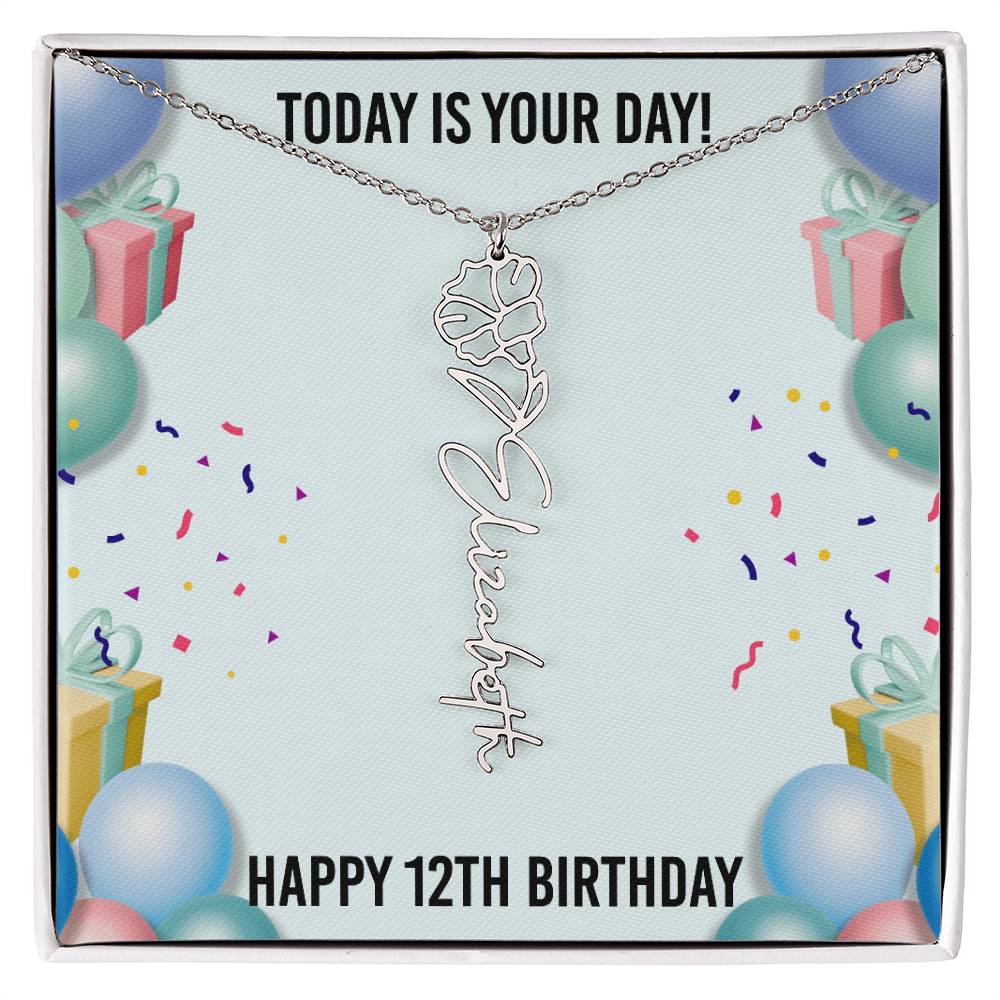 12th Birthday Necklace for Women, Personalized Birth Flower Necklace, Birth Flower Name Necklace, Personalized Birthday Gifts for Best Friend