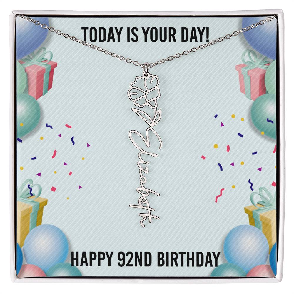 92nd Birthday Necklace for Women, Personalized Birth Flower Necklace, Birth Flower Name Necklace, Personalized Birthday Gifts for Best Friend