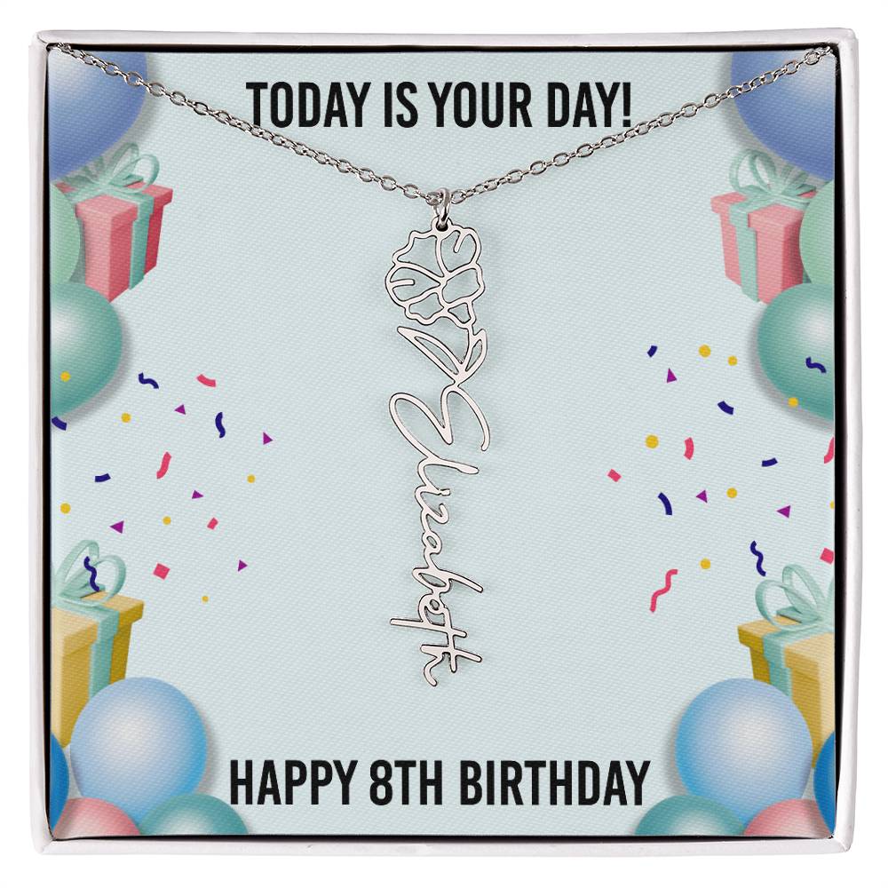 8th Birthday Necklace for Women, Personalized Birth Flower Necklace, Birth Flower Name Necklace, Personalized Birthday Gifts for Best Friend