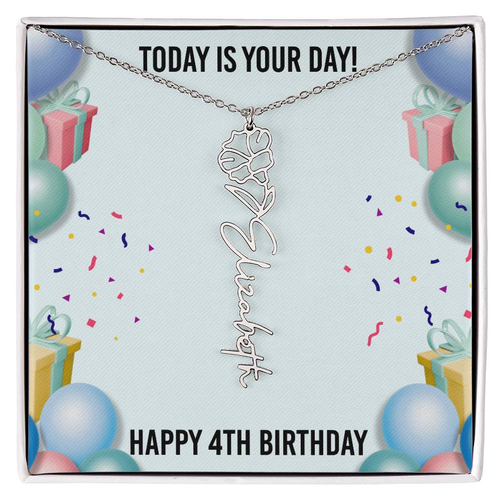 4th Birthday Necklace for Women, Personalized Birth Flower Necklace, Birth Flower Name Necklace, Personalized Birthday Gifts for Best Friend